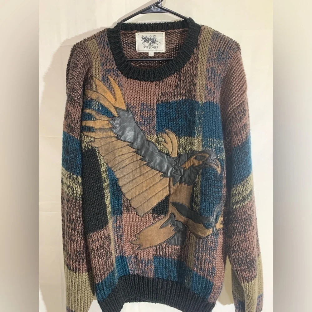 Vintage 1990s Eagle Knit Crewneck Sweater / Vintage 90s size L